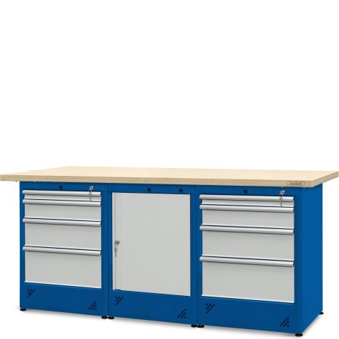 Stół  warsztatowy 2100 mm, 2 szafki H12, 1 szafka H11