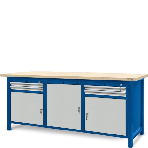 Stół ślusarski 2100 mm, 2 szafki S11, 1 szafka S12