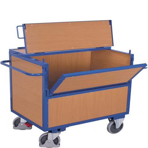 Wózek skrzyniowy zamykany 1200x800mm, 500kg, burty z płyty MDF