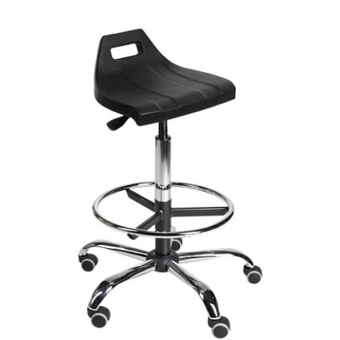Taboret (hoker) laboratoryjny, podstawa metalowa chromowana, z podnóżkiem