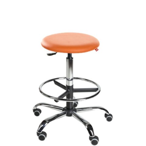 Taboret laboratoryjny tapicerowany, podstawa chromowana, z podnóżkiem