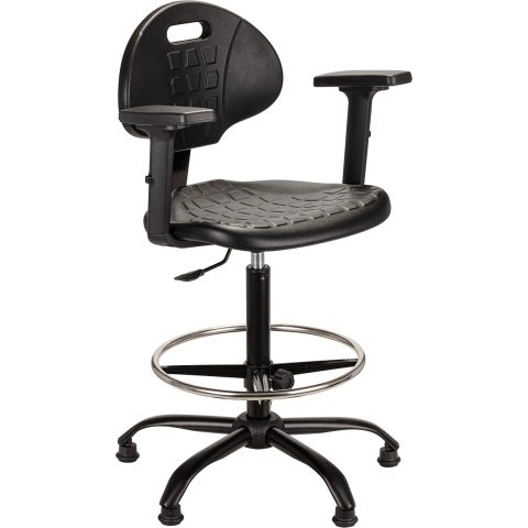 Krzesło przemysłowe PUR, podstawa metalowa, z podnóżkiem,  z podłokietnikami