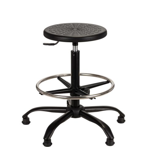 Taboret przemysłowy PUR, podstawa metalowa, z podnóżkiem