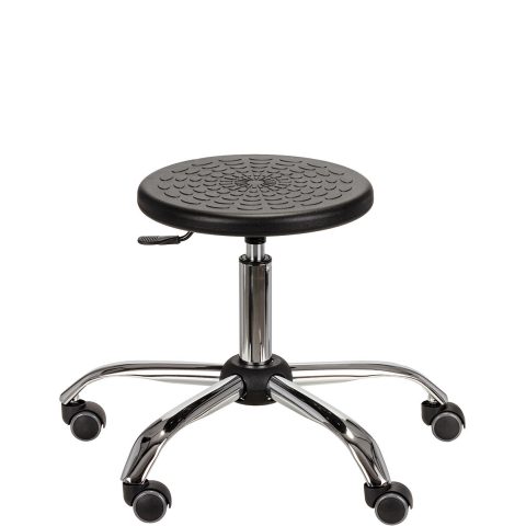 Taboret laboratoryjny PUR, podstawa metalowa, chromowany