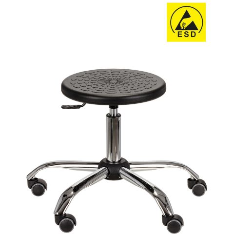 Taboret laboratoryjny ESD, podstawa metalowa, chromowany