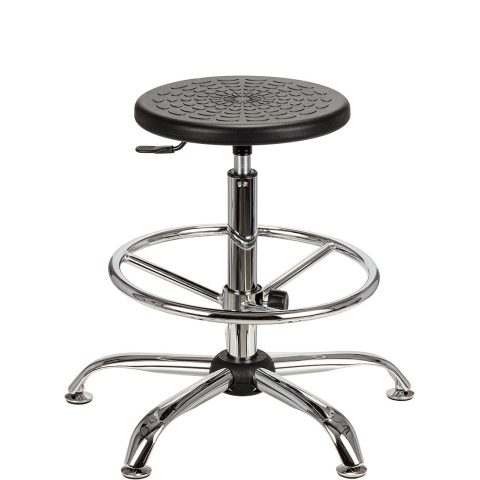 Taboret laboratoryjny, podstawa metalowa, chromowany, z podnóżkiem