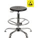Taboret laboratoryjny ESD, podstawa metalowa, chromowany, z podnóżkiem
