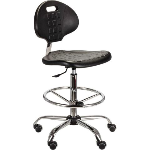 Krzesło laboratoryjne, chromowane, z podnóżkiem