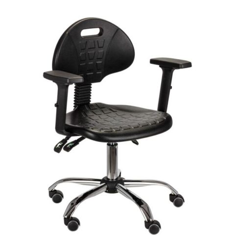 Krzesło laboratoryjne PUR Asychro, podstawa metalowa, z podłokietnikami