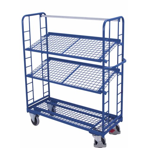 Wózek piętrowy 1355x550mm, 3 półki pochylane, siatkowe