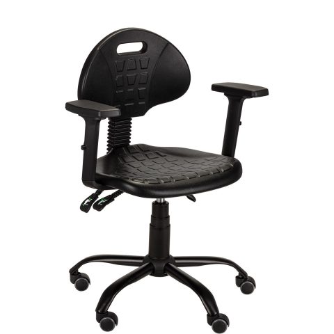 Krzesło przemysłowe PUR Asynchro, podstawa metalowa, z podłokietnikami