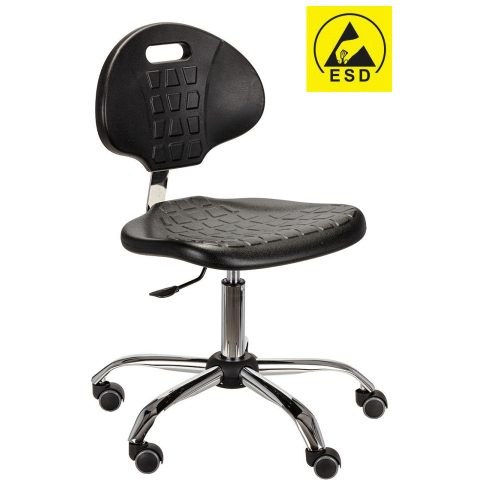 Krzesło laboratoryjne ESD, podstawa metalowa, chromowane