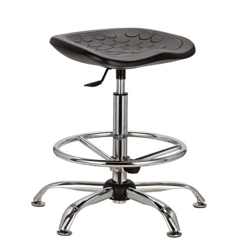 Taboret ergonomiczny Magnus, podstawa metalowa, z podnóżkiem, chromowany