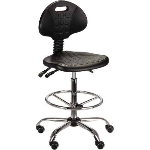 Krzesło laboratoryjne, chromowane, mechanizm asynchroniczny, z podnóżkiem
