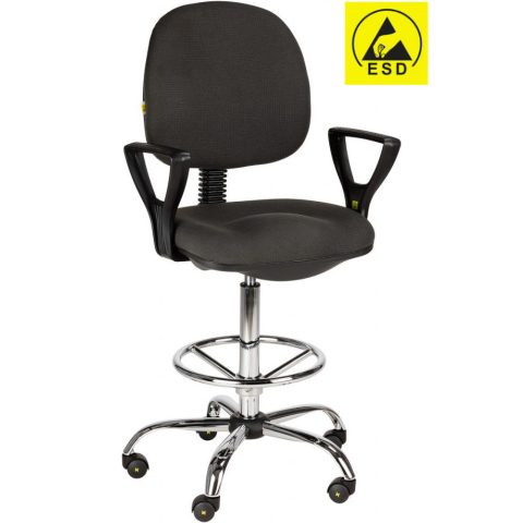 Krzesło laboratoryjne ERGO ESD, tapicerowane, podstawa stalowa,  z podłokietnikami, z podnóżkiem
