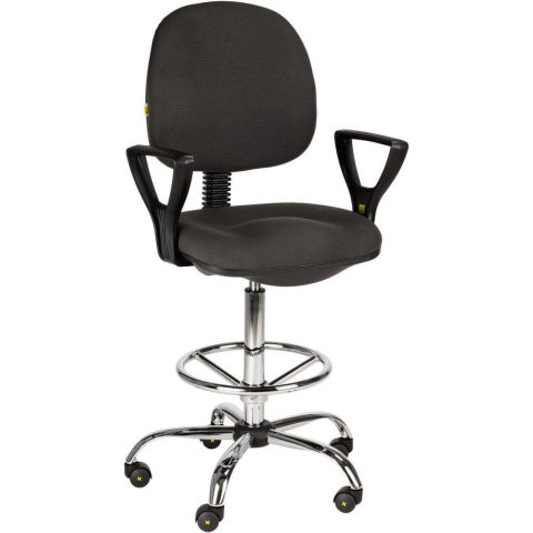 Krzesło laboratoryjne ERGO, tapicerowane, podstawa stalowa,  z podłokietnikami, z podnóżkiem, ESD