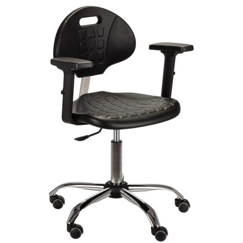 Krzesło laboratoryjne PUR, podstawa metalowa, z podłokietnikami