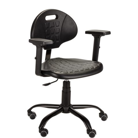 Krzesło przemysłowe PUR podstawa metalowa, z podłokietnikami PROJEKT