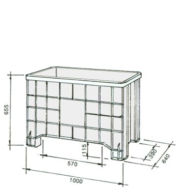 Skrzynia plastikowa 1000x640mm, 280l, na kółkach Ø100